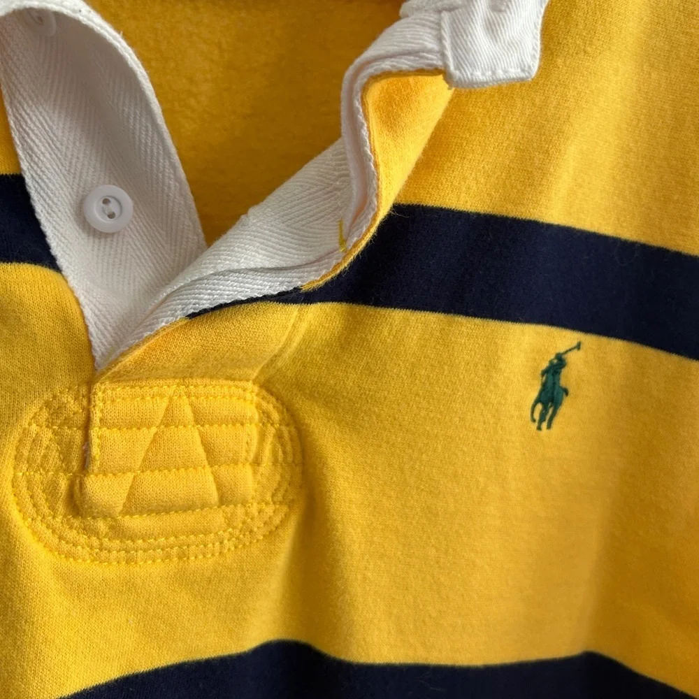 Like new Polo Ralph Lauren Yellow and Navy Striped Rugby Shirt size Large - Picture 3 of 9